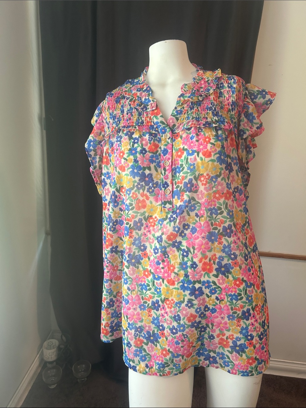 Democracy Floral Ruffle Sleeve Women's Blouse - Multicolor